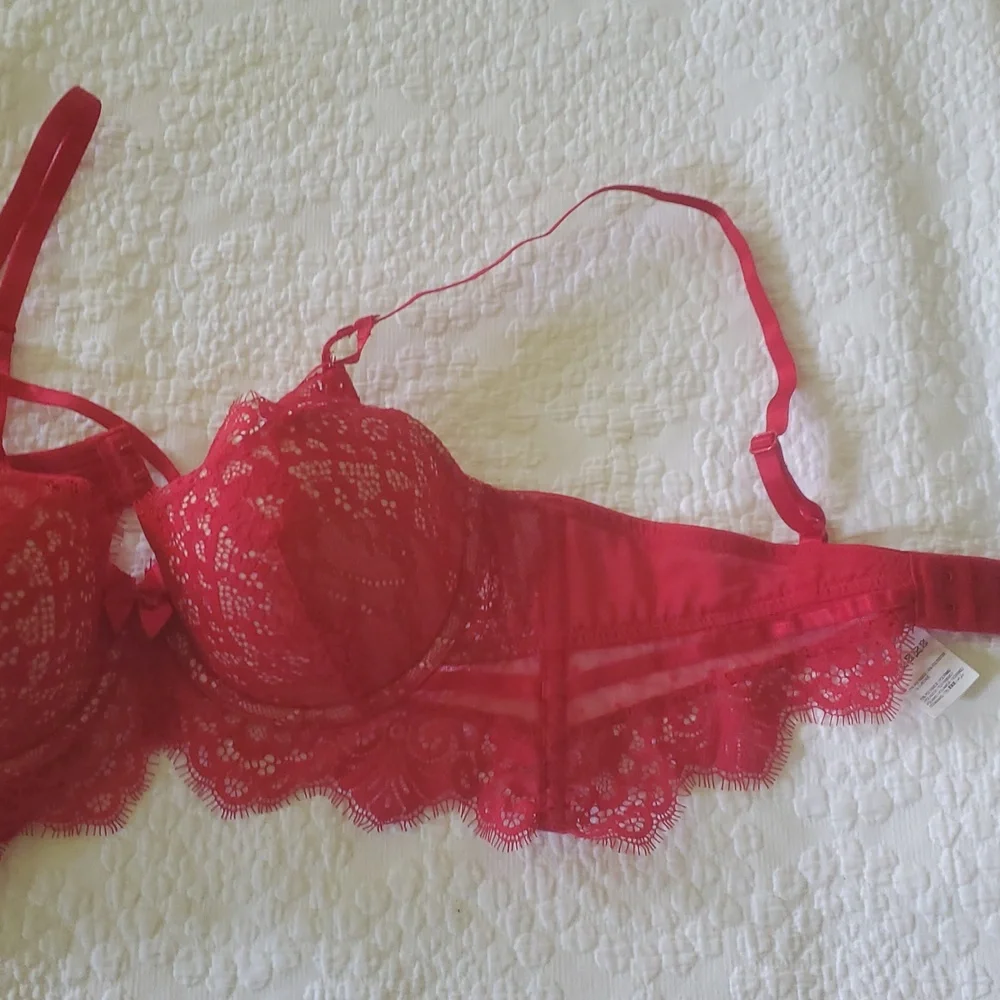 HUNKEMOLLER MARILEE PADDED UNDERWIRED LONGLINE BRA IN RED/SZ;34C